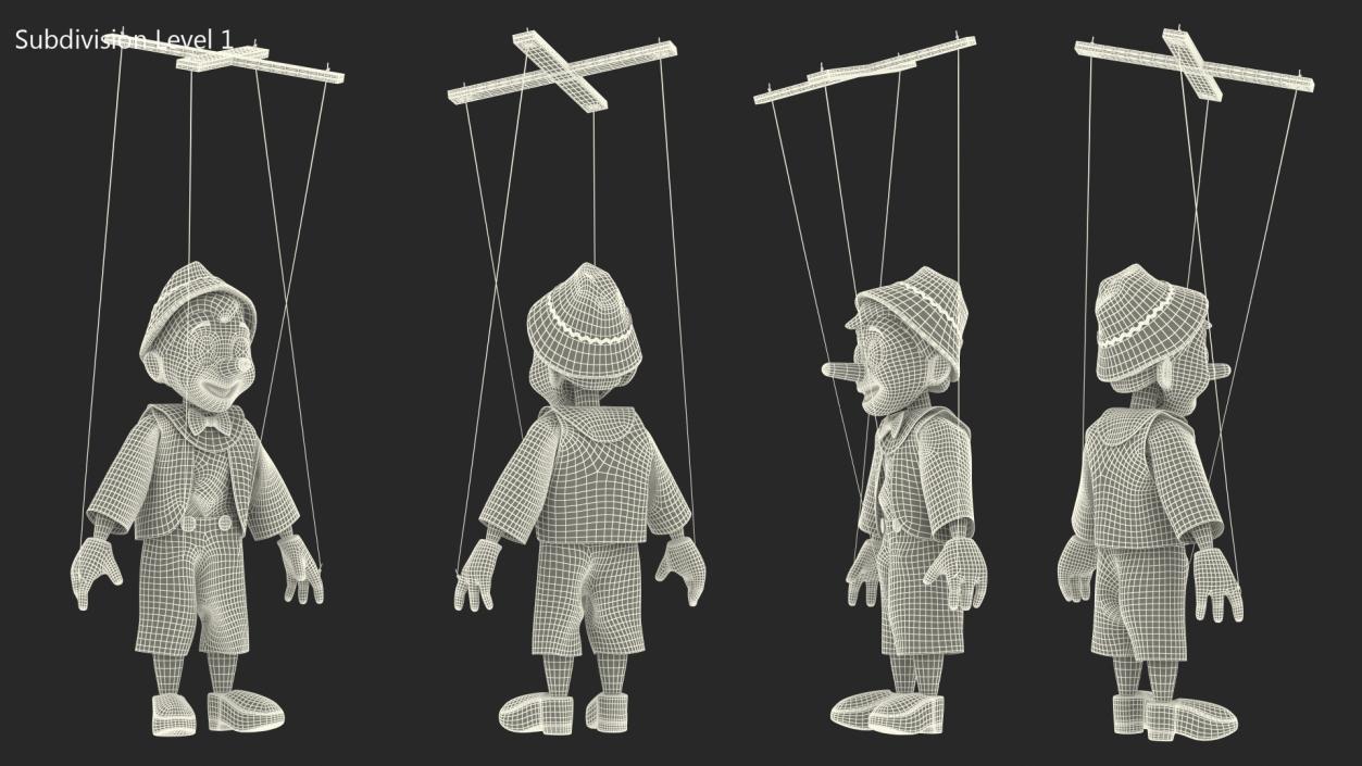 3D Pinnochio Wooden Marionette Figure Rigged