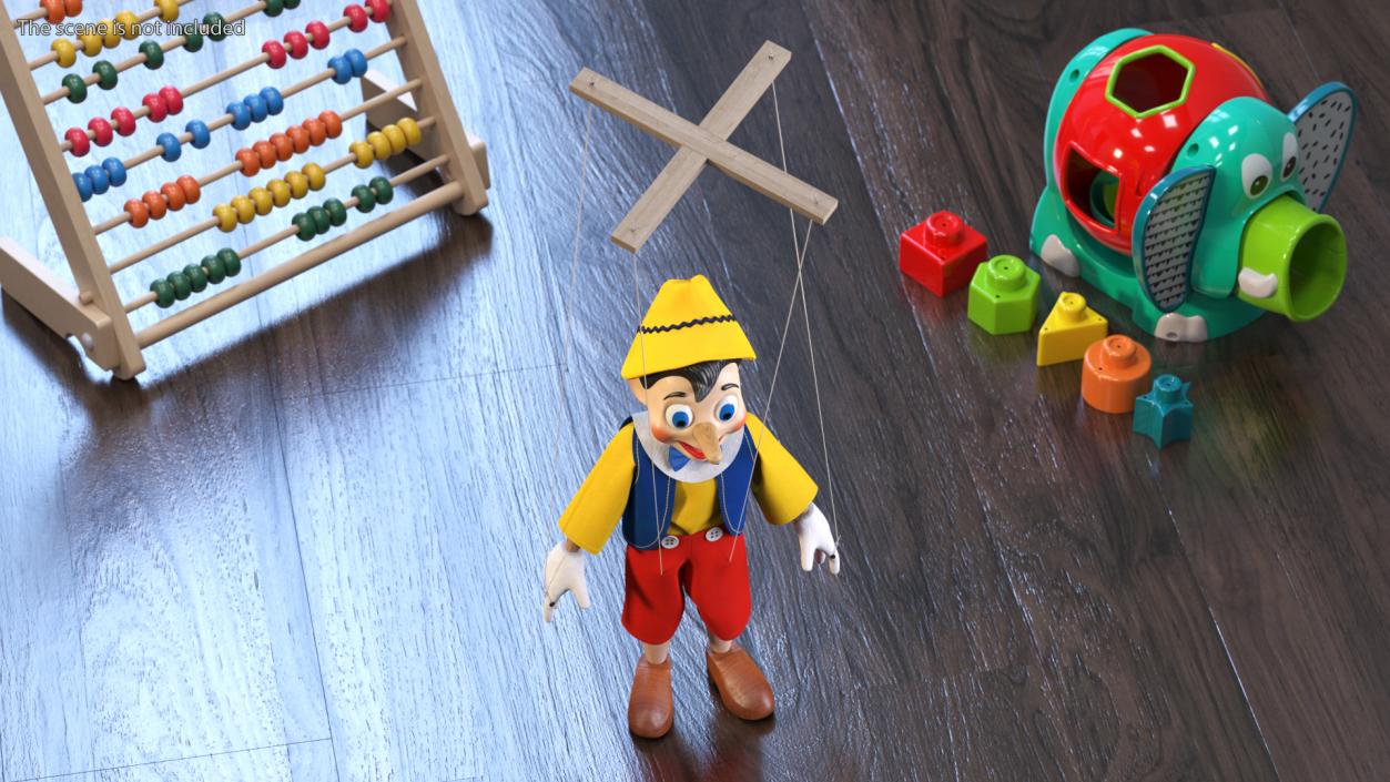 3D Pinnochio Wooden Marionette Figure Rigged