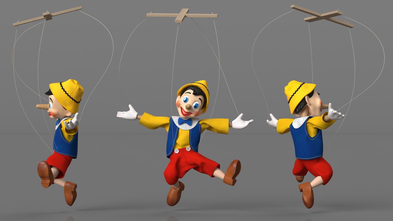 3D Pinnochio Wooden Marionette Figure Rigged