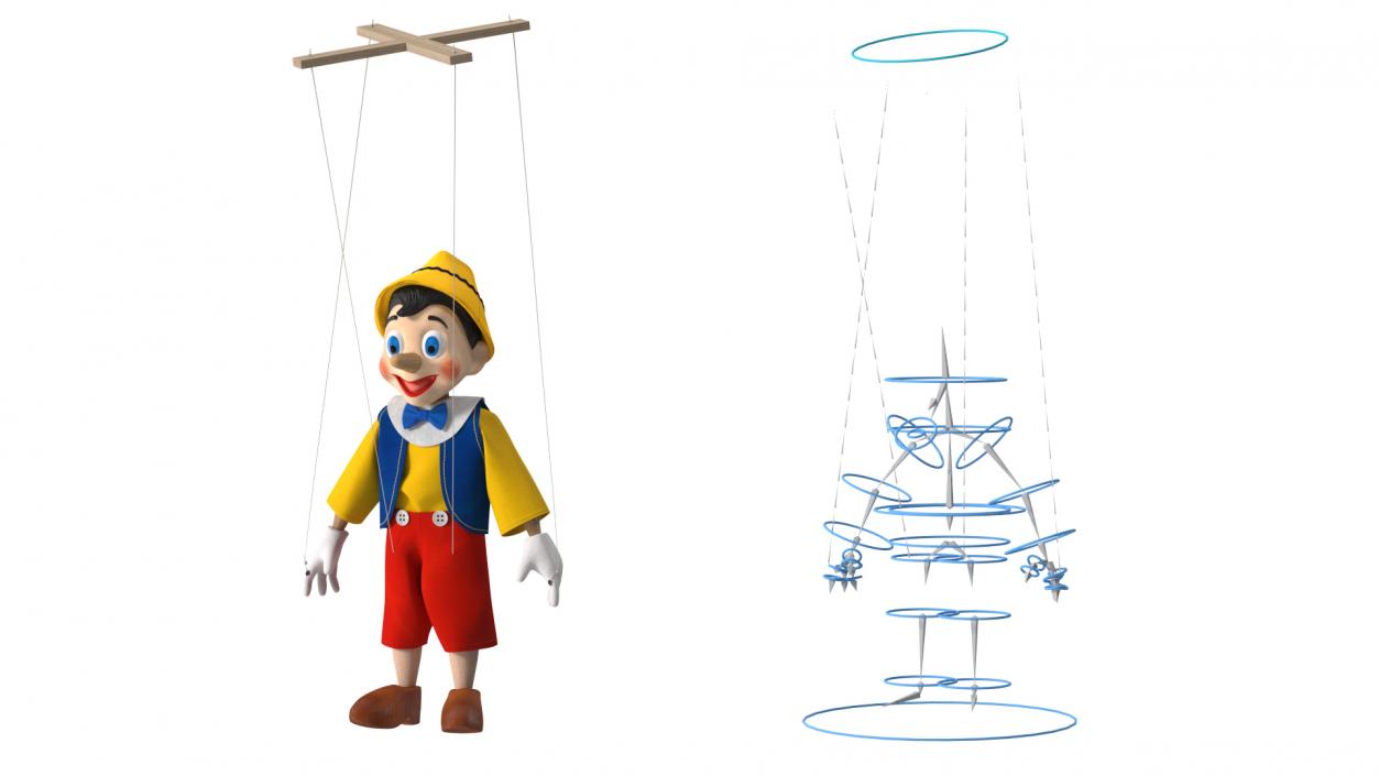 3D Pinnochio Wooden Marionette Figure Rigged