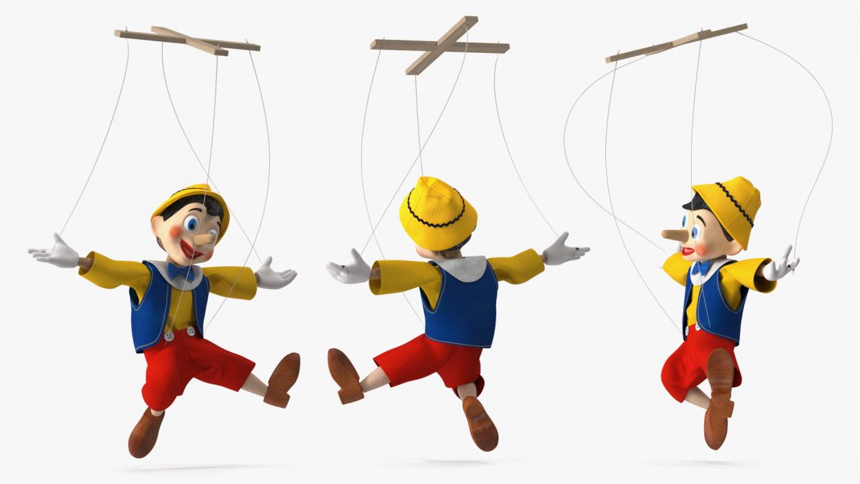 3D Pinnochio Wooden Marionette Figure Rigged