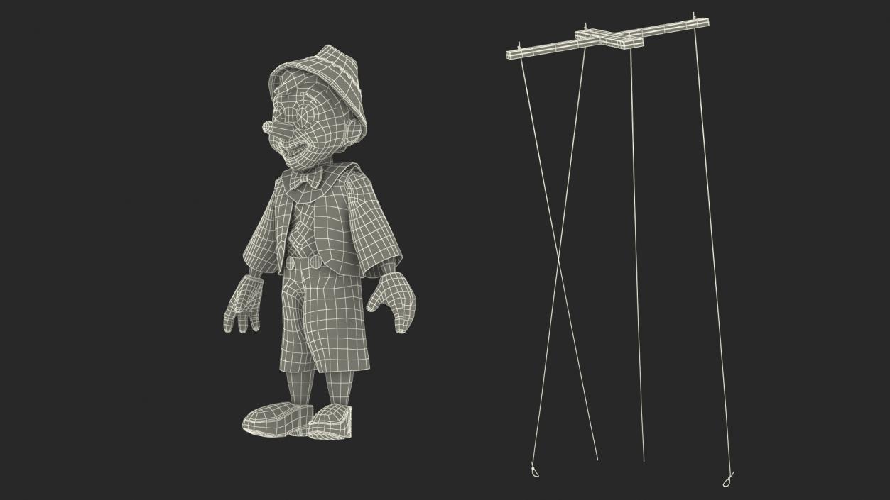 3D Pinnochio Wooden Marionette Figure Rigged