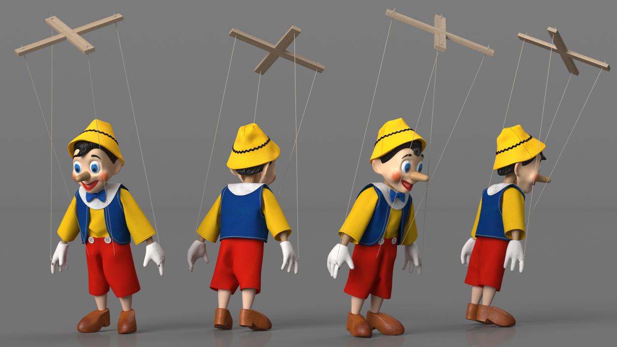 3D Pinnochio Wooden Marionette Figure Rigged