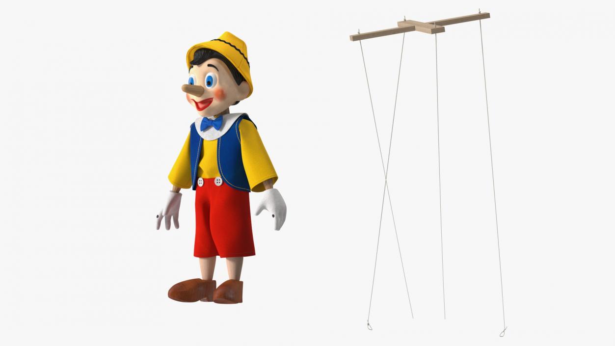 3D Pinnochio Wooden Marionette Figure Rigged