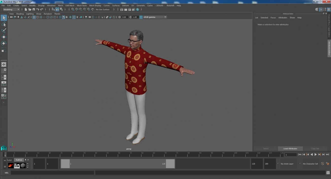 Asian Old Aged Man Traditional Wear T-Pose 3D