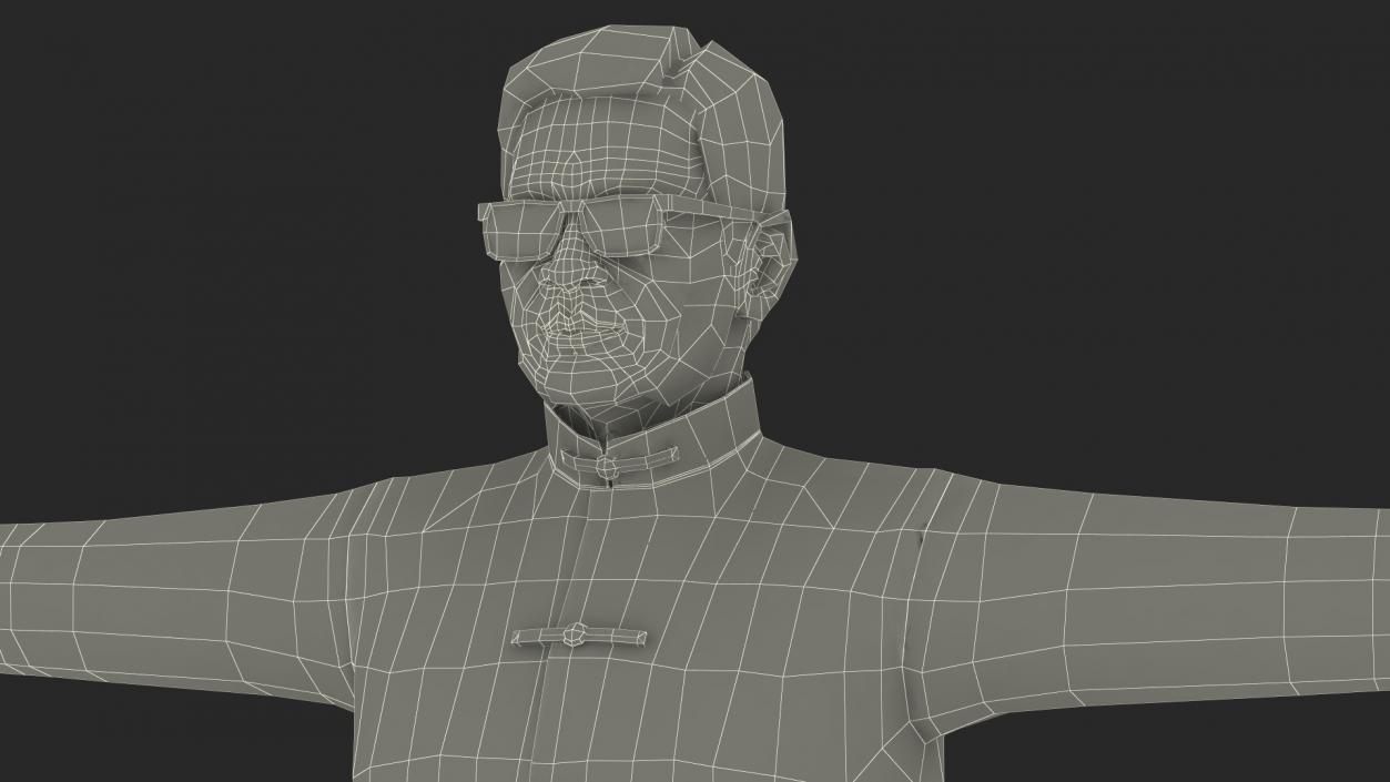 Asian Old Aged Man Traditional Wear T-Pose 3D