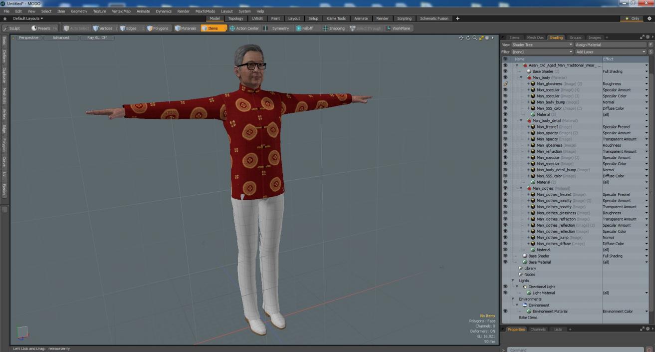 Asian Old Aged Man Traditional Wear T-Pose 3D