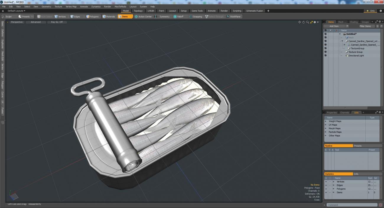 3D Canned Sardine Opened with Twist Key