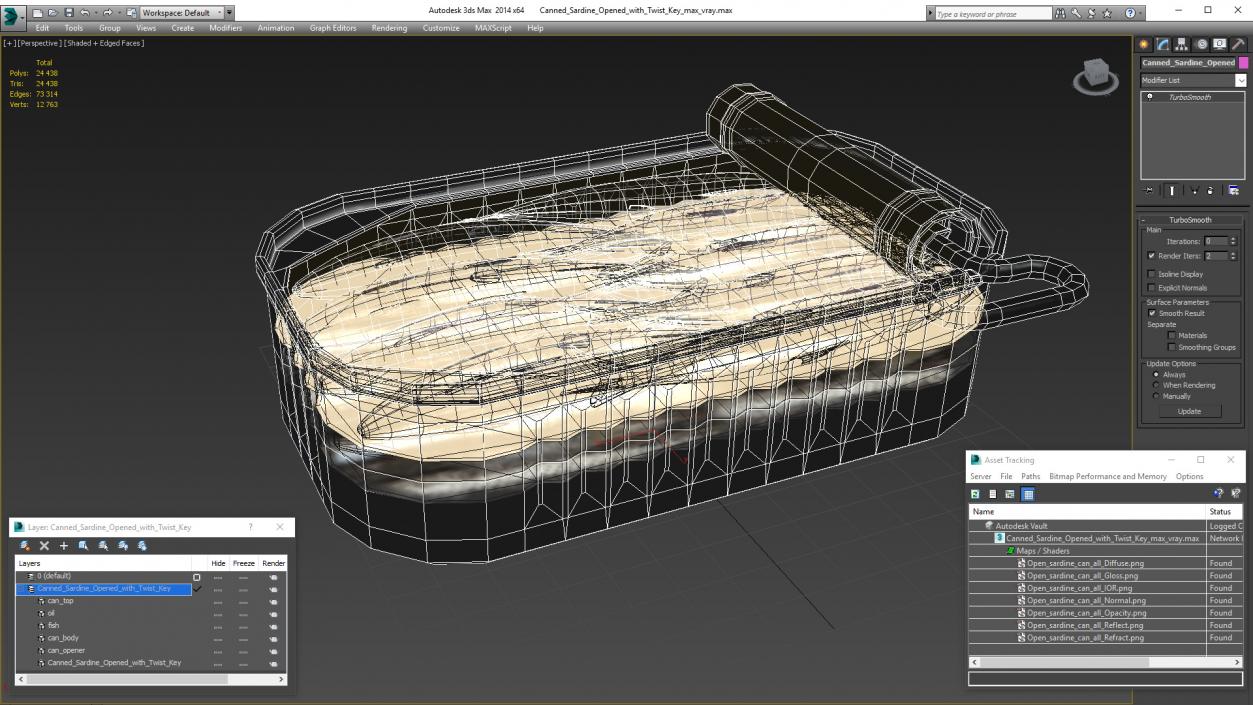 3D Canned Sardine Opened with Twist Key