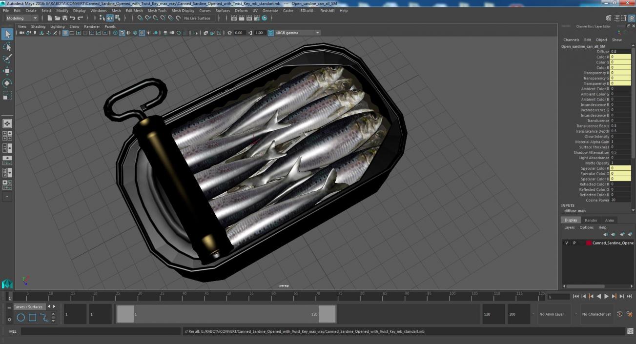 3D Canned Sardine Opened with Twist Key