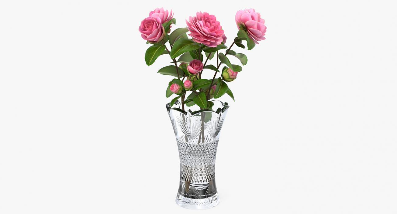 Camellia Bouquet Pink in Vase 3D model