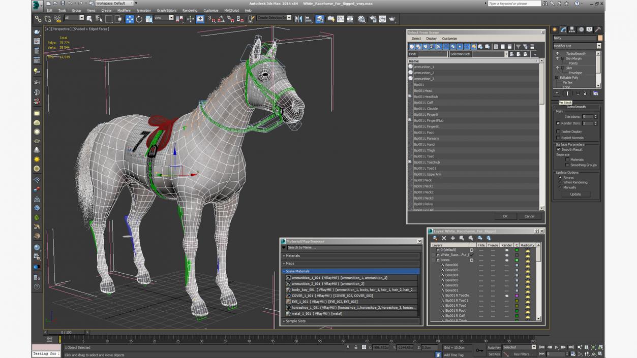 3D White Racehorse Fur Rigged