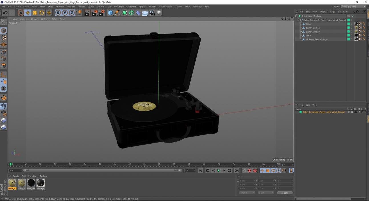 3D model Retro Turntable Player with Vinyl Record