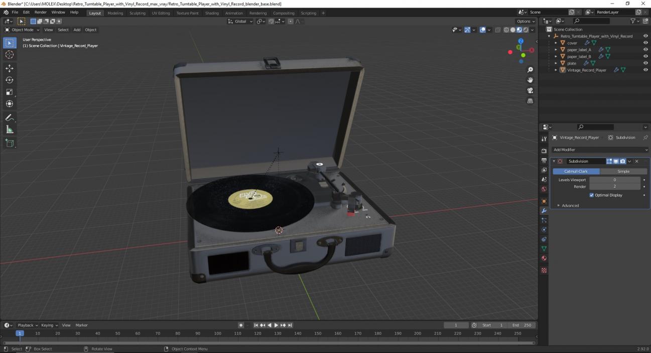 3D model Retro Turntable Player with Vinyl Record