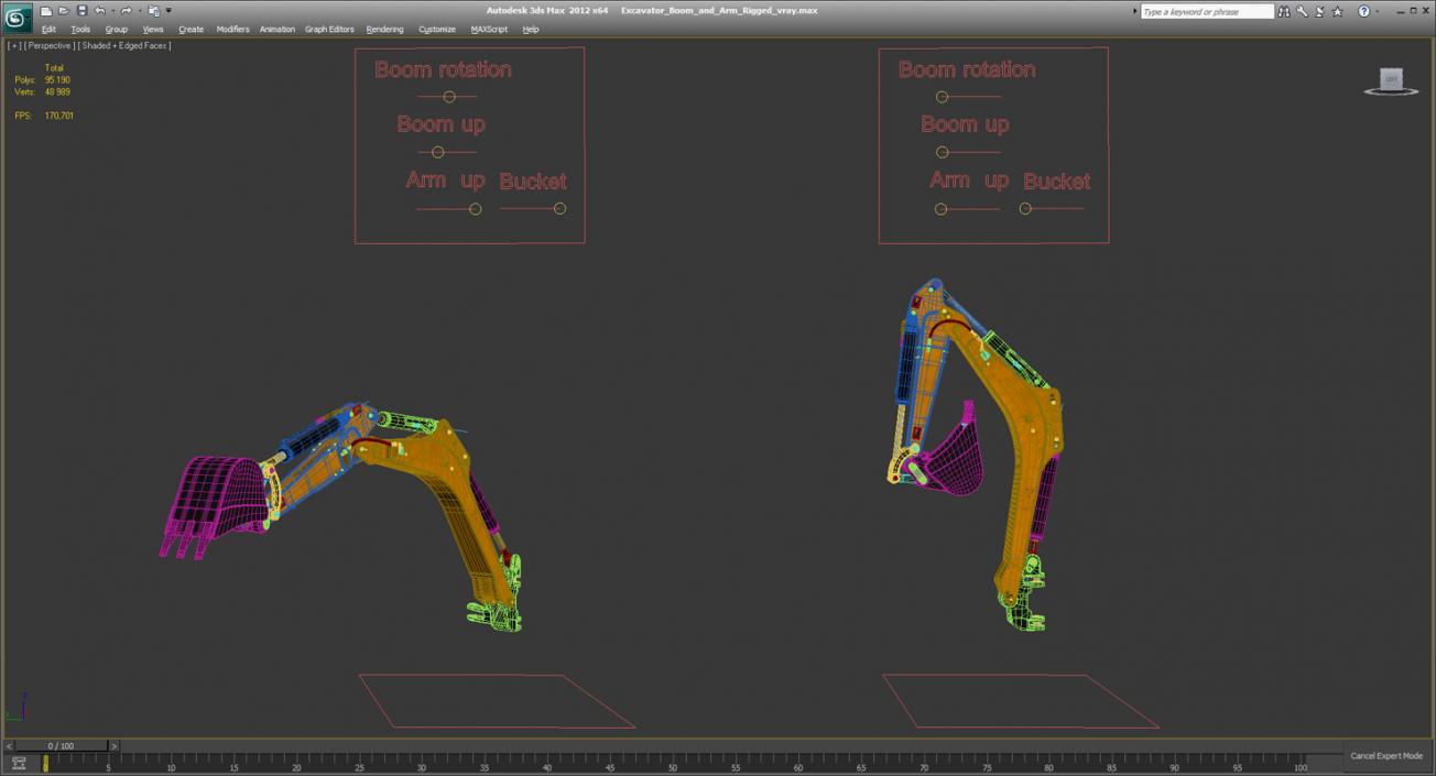 Excavator Boom and Arm Rigged 3D model