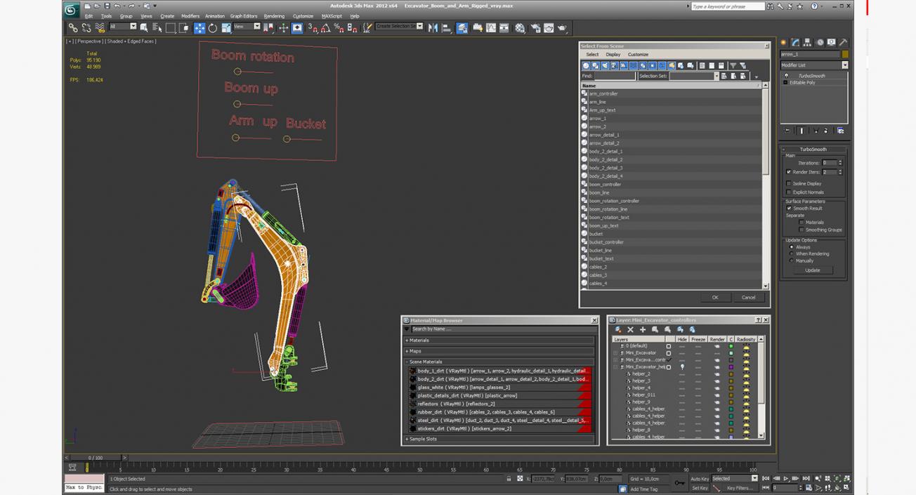 Excavator Boom and Arm Rigged 3D model