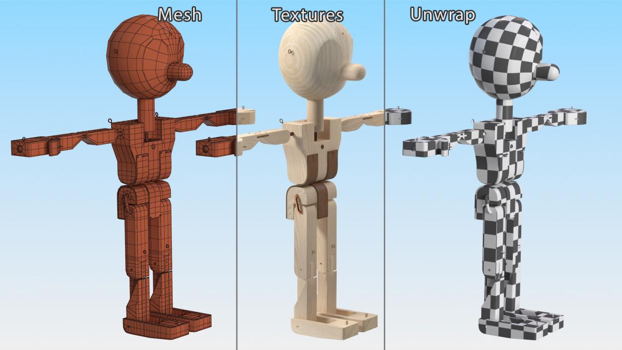 3D Raw Wooden Character Rigged for Maya