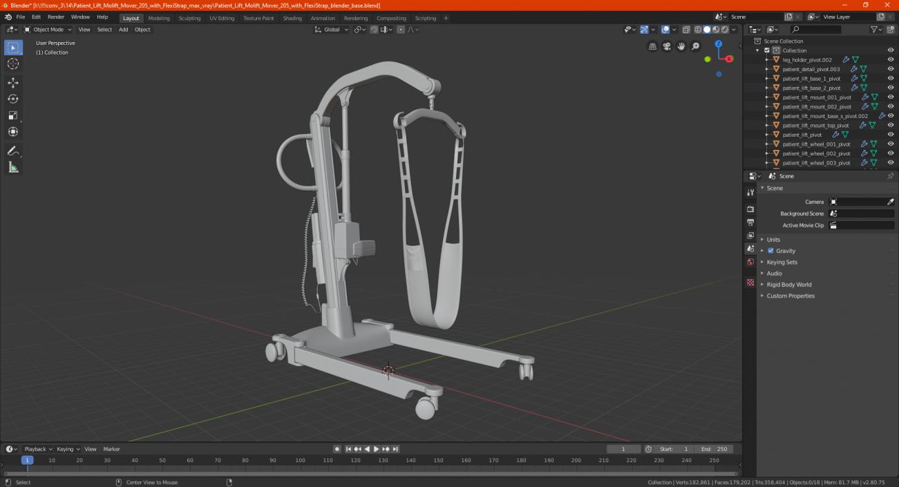 3D model Patient Lift Molift Mover 205 with FlexiStrap