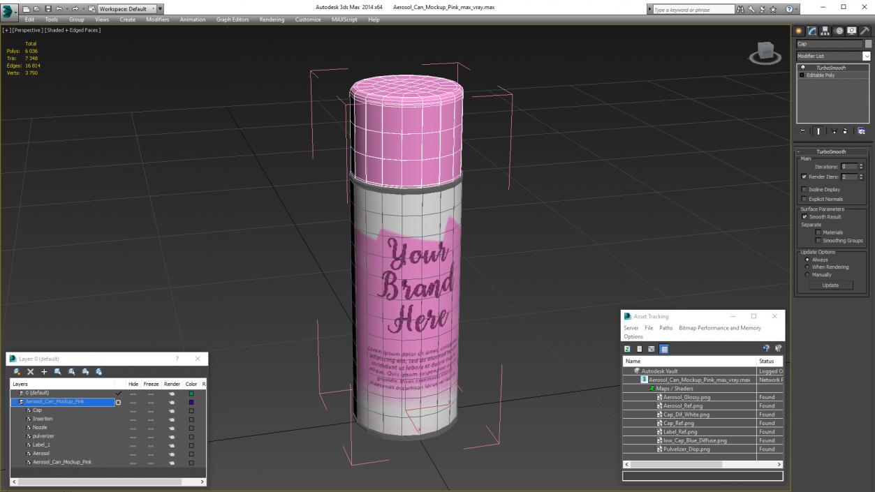 3D Aerosol Can Mockup Pink model