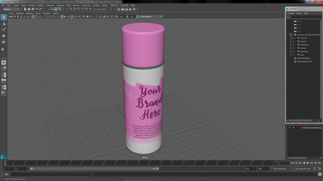 3D Aerosol Can Mockup Pink model