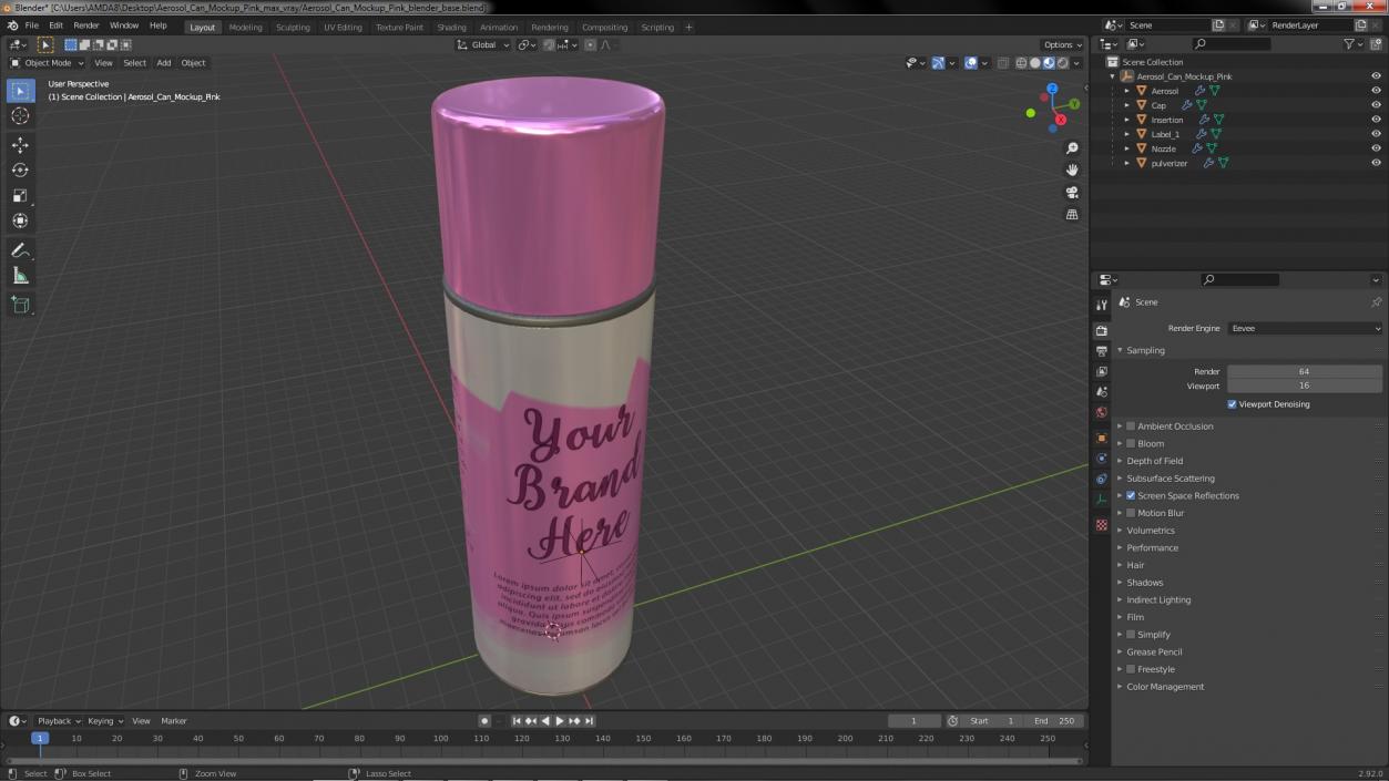 3D Aerosol Can Mockup Pink model