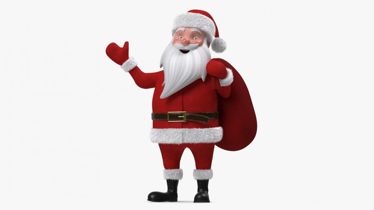 3D model Santa Claus Cartoon Character Waving Pose Fur