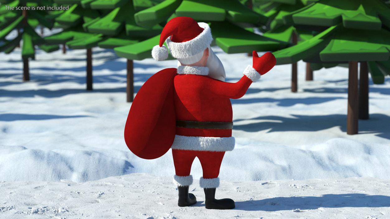 3D model Santa Claus Cartoon Character Waving Pose Fur