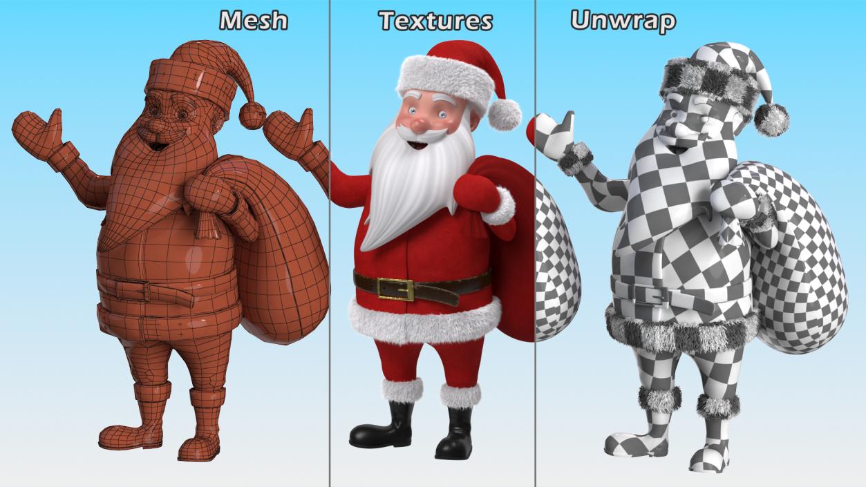 3D model Santa Claus Cartoon Character Waving Pose Fur