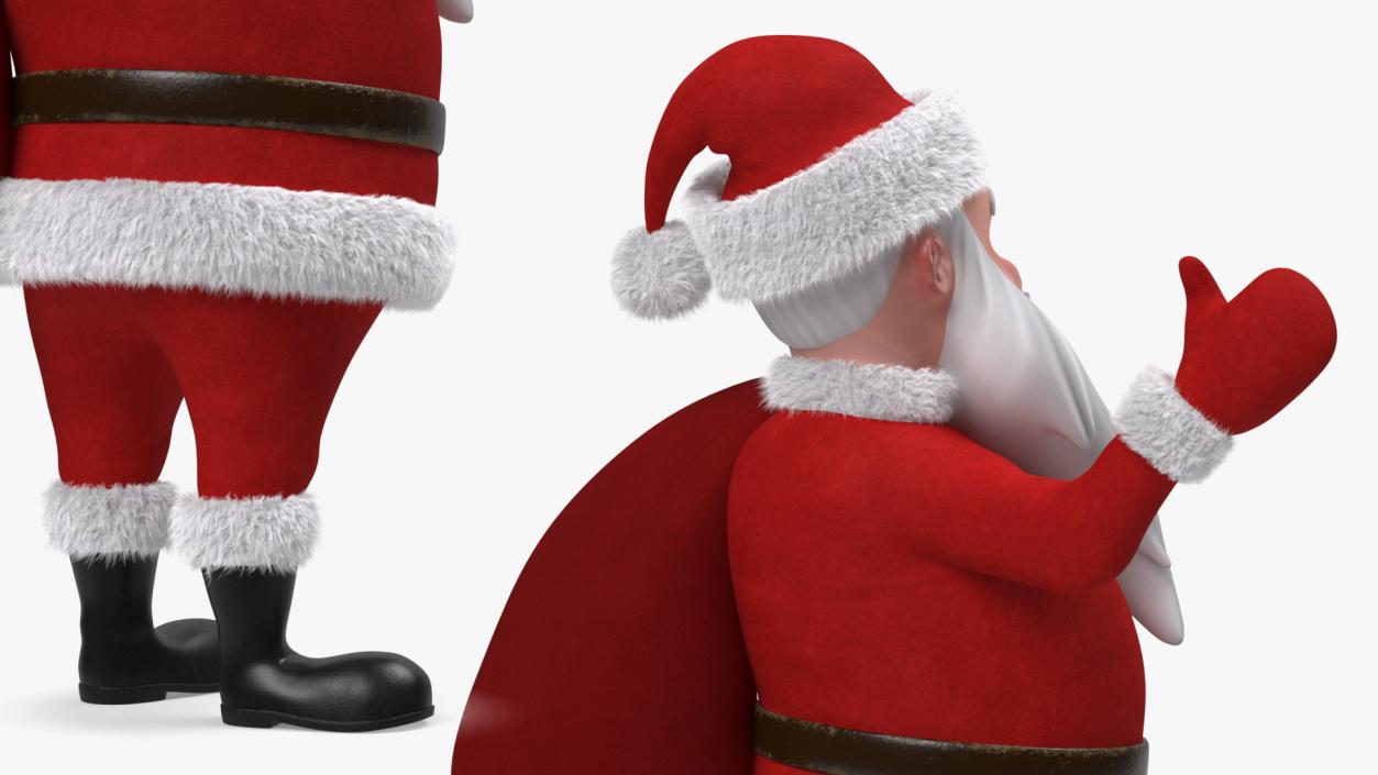 3D model Santa Claus Cartoon Character Waving Pose Fur