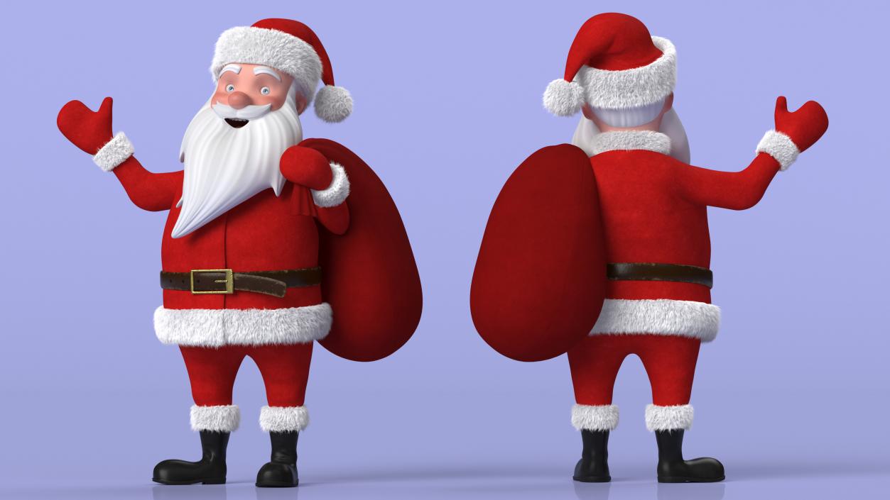 3D model Santa Claus Cartoon Character Waving Pose Fur