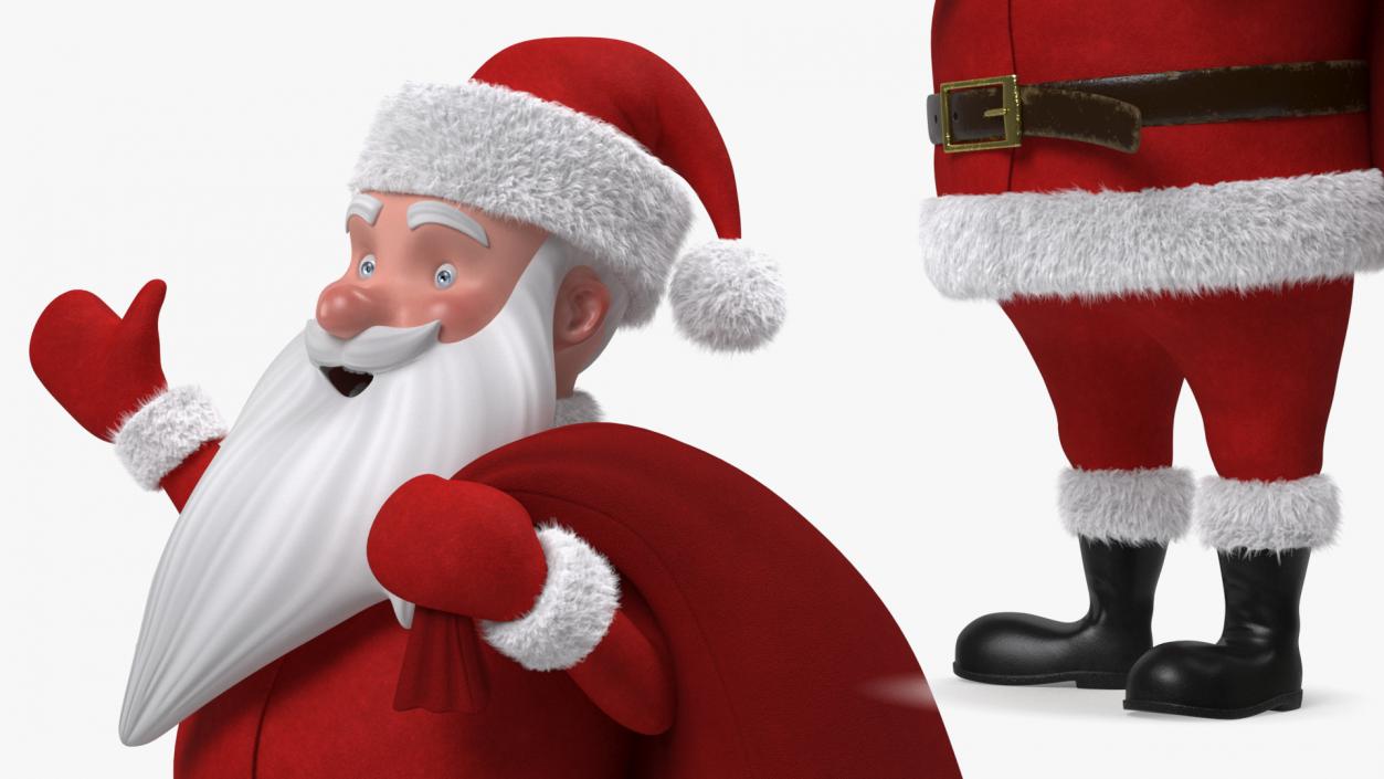 3D model Santa Claus Cartoon Character Waving Pose Fur