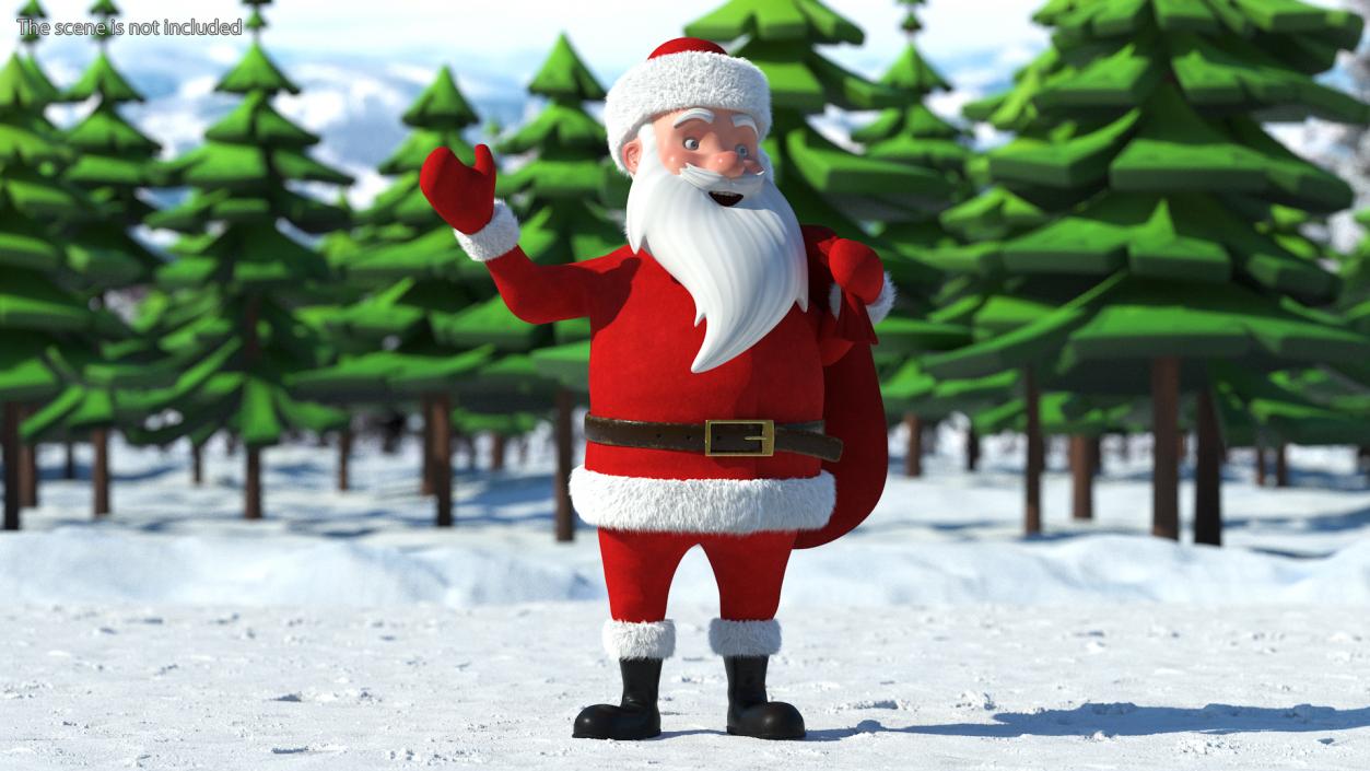 3D model Santa Claus Cartoon Character Waving Pose Fur