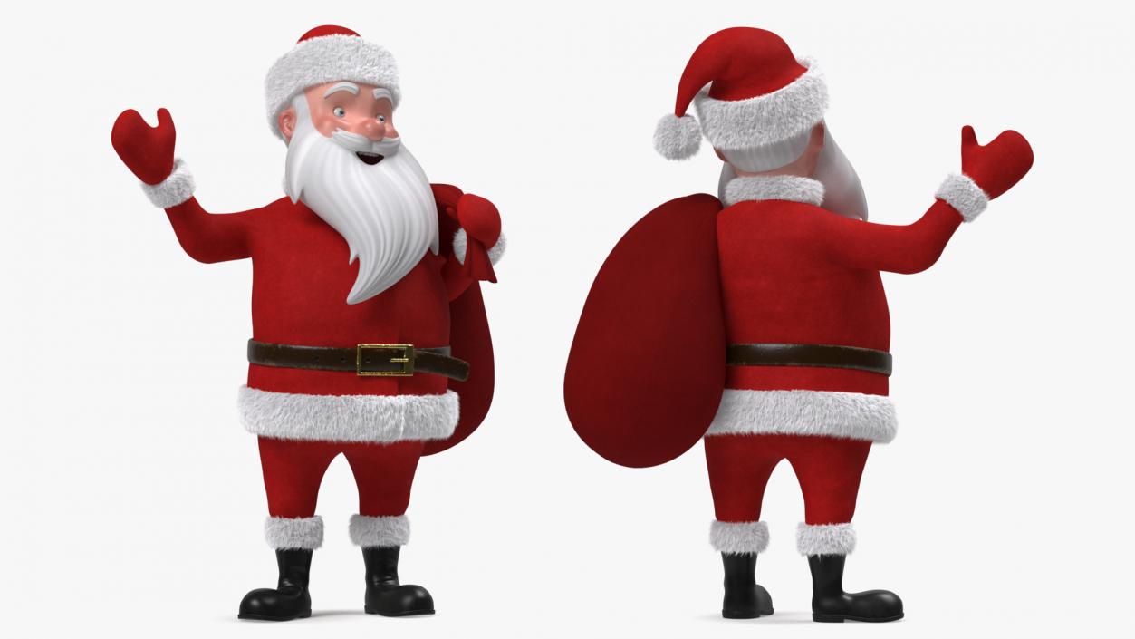 3D model Santa Claus Cartoon Character Waving Pose Fur