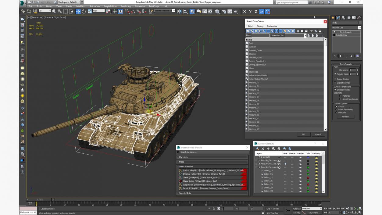 Amx-30 French Army Main Battle Tank Rigged 3D