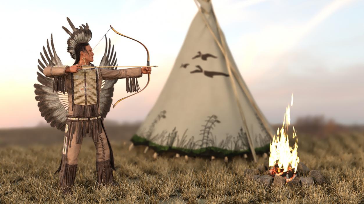 3D model Indian with Bow and Arrow