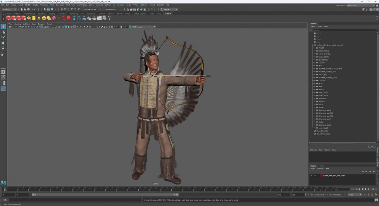 3D model Indian with Bow and Arrow