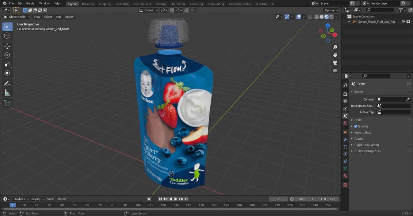 3D model Gerber Pouch Fruit and Yogurt Very Berry