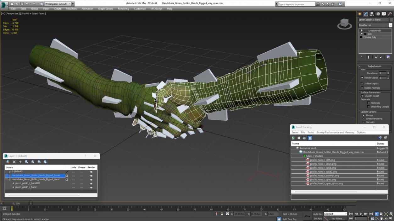 3D model Handshake Green Goblin Hands Rigged