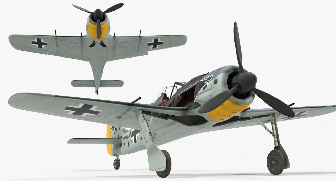 German WWII Fighter Aircraft FW 190 Rigged 3D