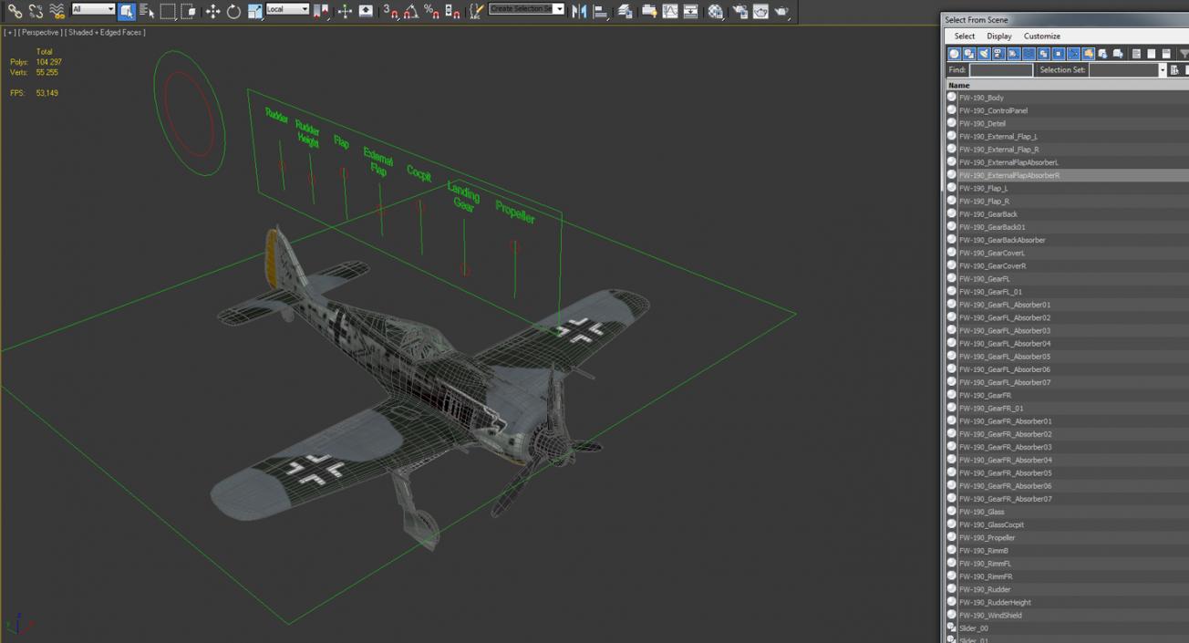 German WWII Fighter Aircraft FW 190 Rigged 3D