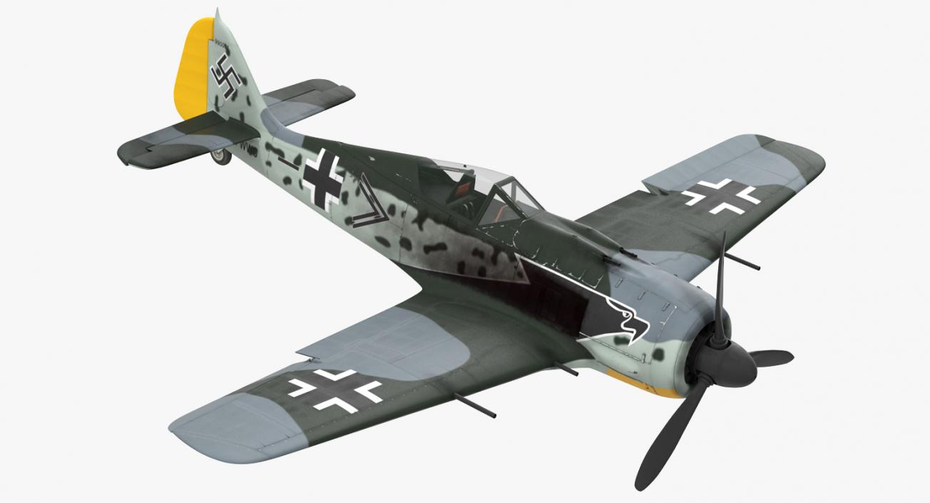 German WWII Fighter Aircraft FW 190 Rigged 3D