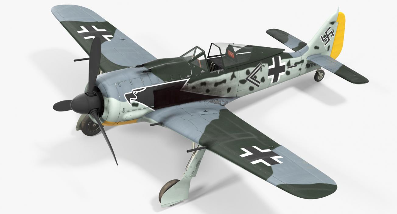 German WWII Fighter Aircraft FW 190 Rigged 3D