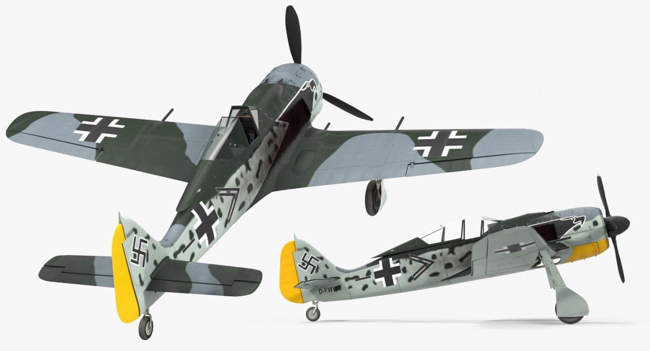 German WWII Fighter Aircraft FW 190 Rigged 3D