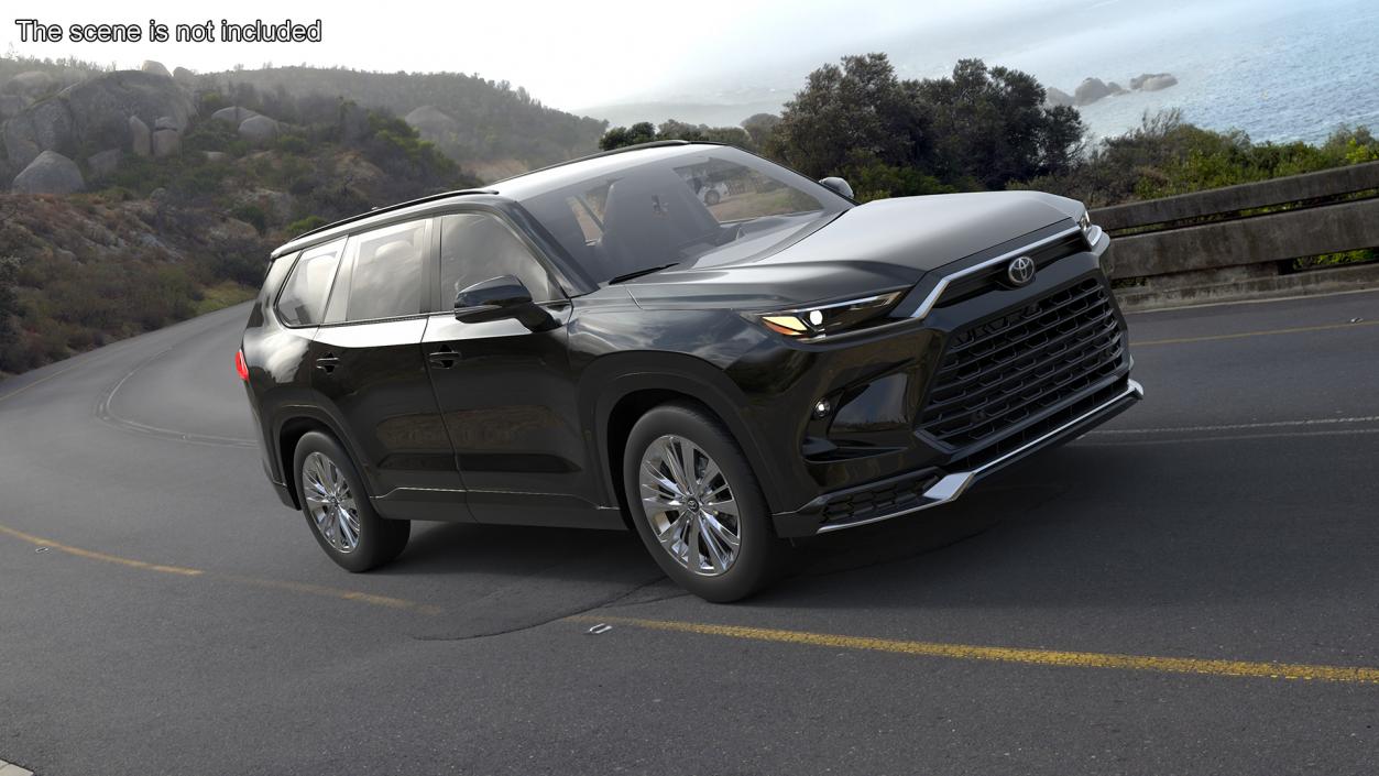 3D Toyota Grand Highlander 2024 Black Rigged