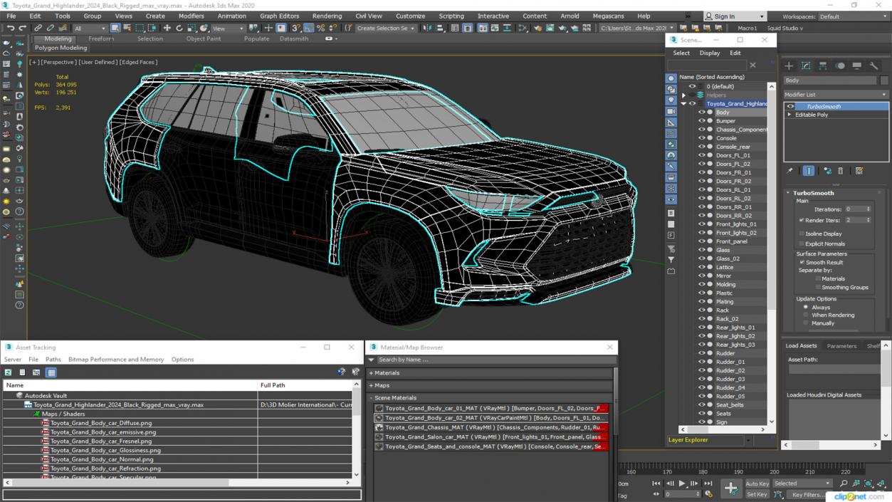 3D Toyota Grand Highlander 2024 Black Rigged