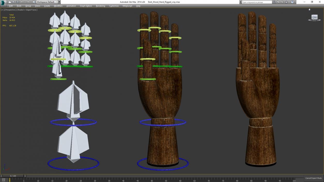 3D model Dark Wood Hand Rigged for Maya