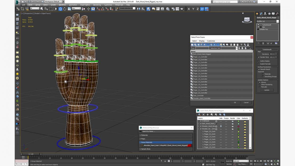 3D model Dark Wood Hand Rigged for Cinema 4D