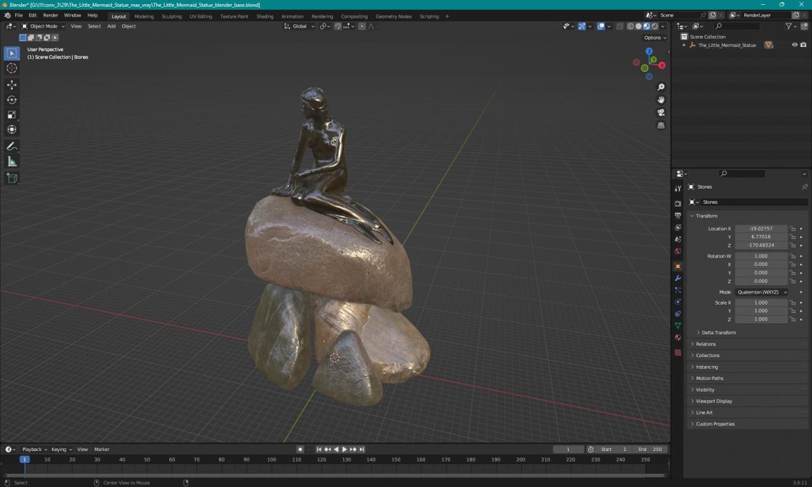 3D model The Little Mermaid Statue