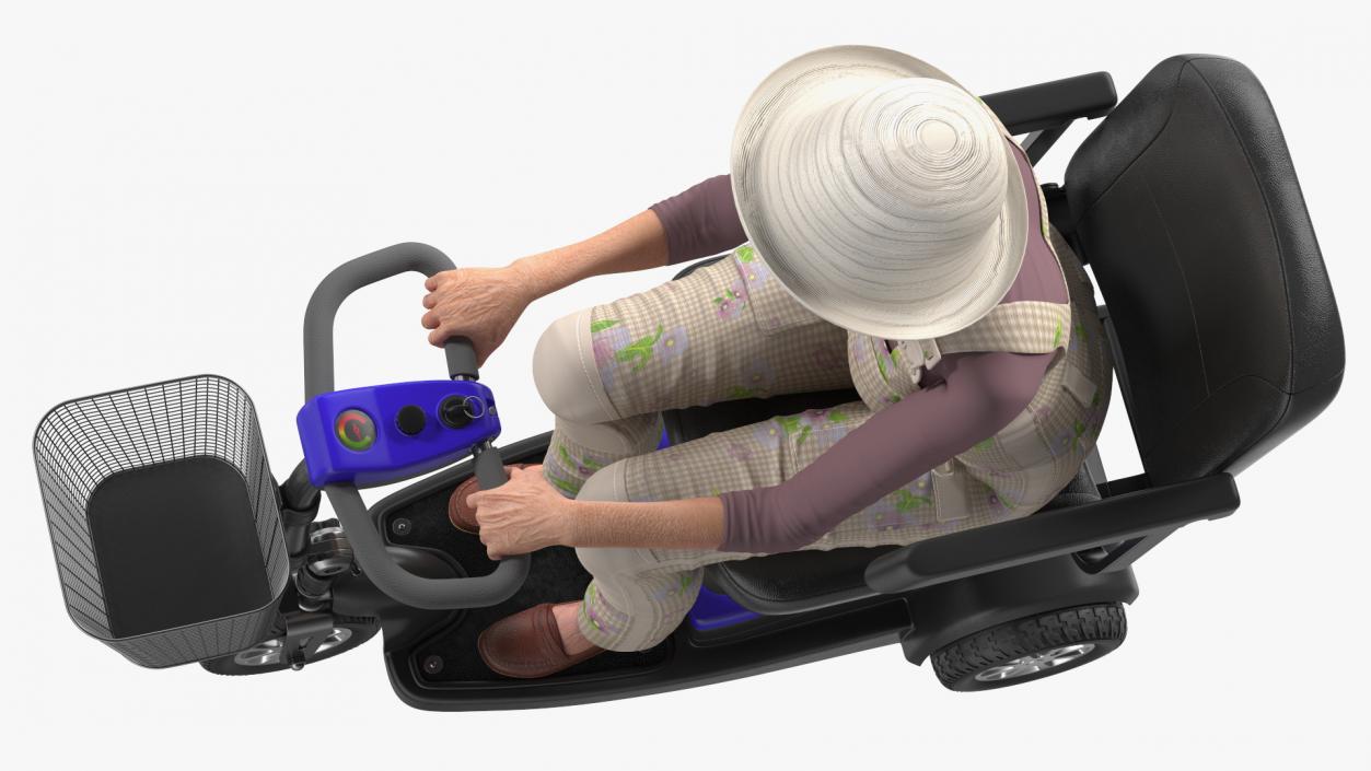 3D Elderly Woman on Electric Wheelchair Rigged model