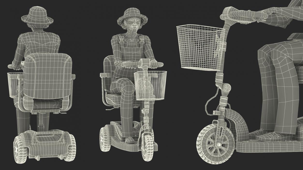 3D Elderly Woman on Electric Wheelchair Rigged model